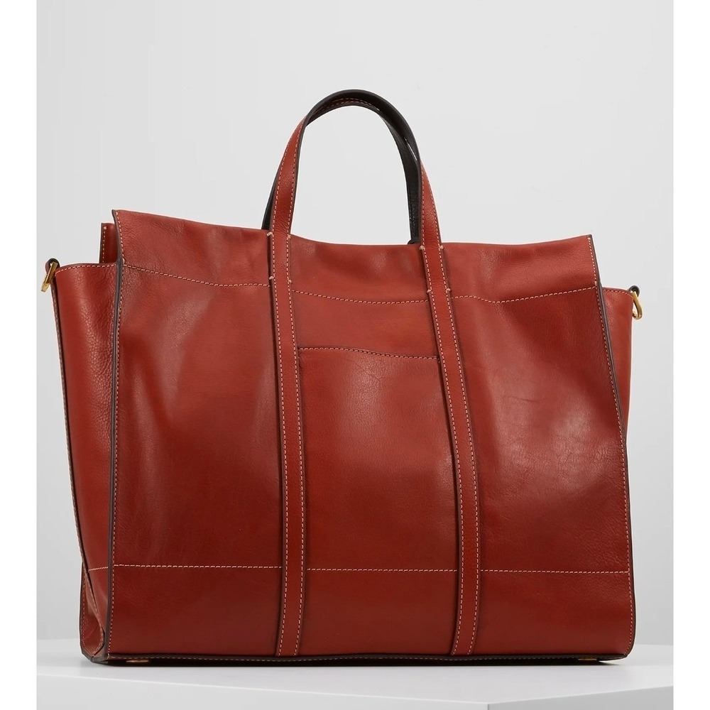 Fossil Brown Leather Tote with Striped Shoulder Strap - Picture 12 of 12